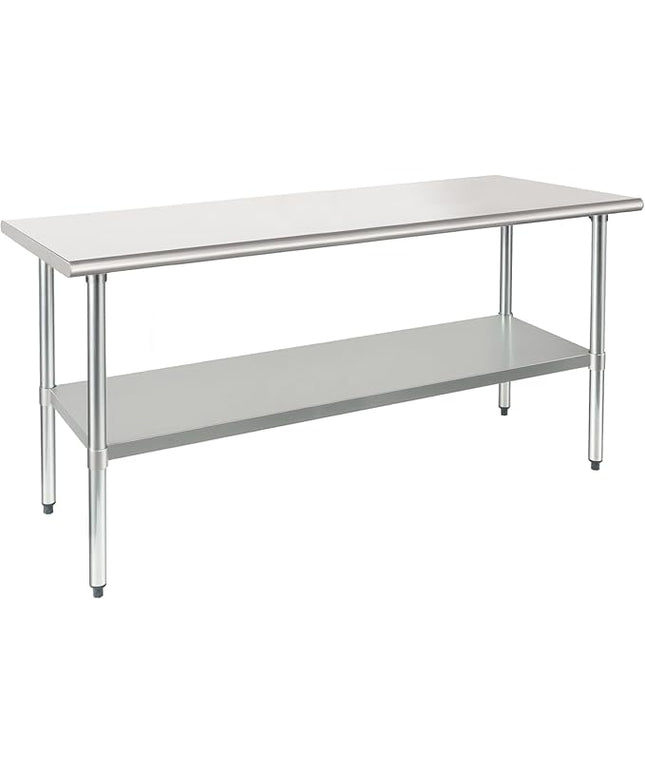 HARDURA Stainless Steel Table 30X72 Inches with Undershelf and Galvanized Legs NSF Heavy Duty Commercial Metel Table for Food Prep