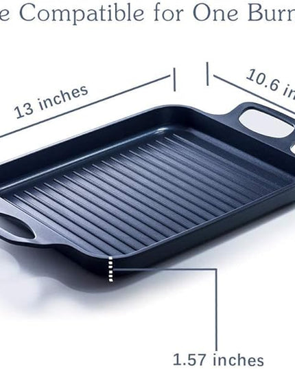 S·KITCHN Nonstick Grill Pan, Induction Stove Top Grill Plate, Glass Grilling Pan for Indoor, Gas Range Grill Panel/Skillet