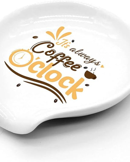 Funny Coffee Quote It's Always Coffee O'clock Ceramic Coffee Spoon Holder-Coffee Spoon Rest -Coffee Station Decor Coffee Bar Accessories-Coffee Lovers Gifts for Women and Men