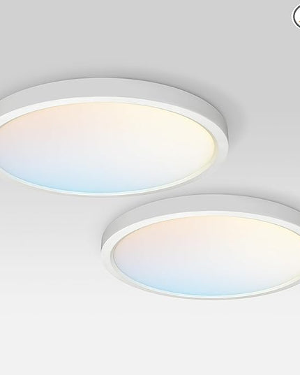 ASD LED 15" Round Flush Mount Ceiling Light Fixture, Low Profile Surface Lighting | 5CCT, Dimmable, Ultra-Thin, ETL Listed | 28W 2300LM 2700-6000K 100-277V | Kitchen, Hallway Lamp | White, 2 Pack