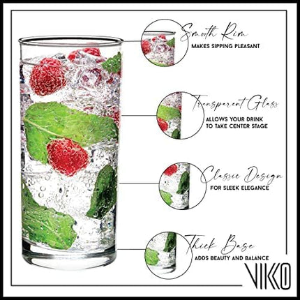 Vikko Water Glasses, Set of 4 Drinking Glasses, Thick and Durable Tumbler, 10 Ounce Tall Kitchen Glasses, Dishwasher Safe Highball Glass Tumbler, Heavy Duty Cups