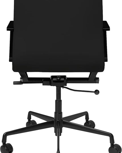 Laura Davidson Furniture SOHO II Padded Management Office Chair - Mid Back Desk Chair with Arm Rest, Swivel & Cushion Availability, Made of Faux Leather, All Black Limited Edition, Computer Chair