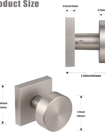2 Pack Dummy Door Knobs Interior Brushed Nickel Dummy Door Knob for Closet and Double Doors, One-Sided Dummy Door Handles Satin Nickel