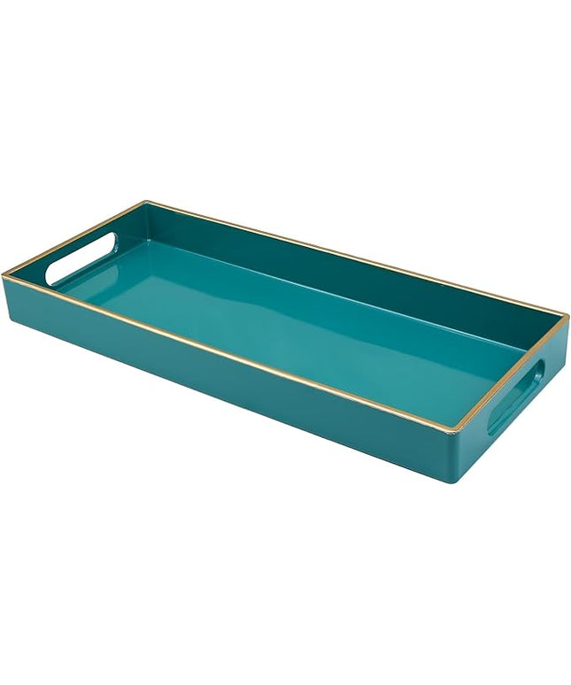 Green Bathroom Vanity Tray for Countertop, Small Plastic Toilet Tank Versatile Storage & Organization Tray for Makeup, Perfume, Desk, Kitchen, Candles, 13.7"x6"x1.4", 35GR