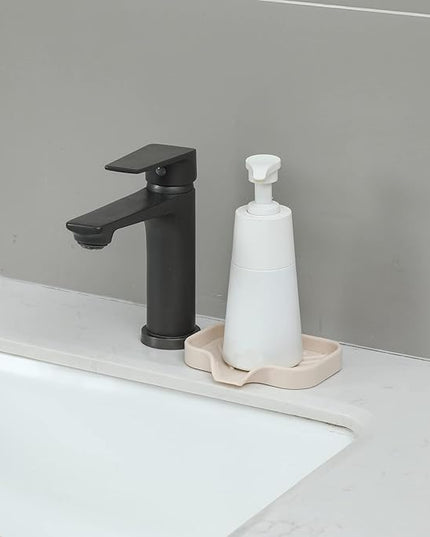 Silicone Bathroom Soap Dishes with Drain Spout-Bathroom and Kitchen Sink Organizer,Sponge Holder,Dish Soap Tray,Perfect for Dispenser,Scrubber,Bottle,Cup on Sink or Counter-Tapioca 4.9"×3.2"