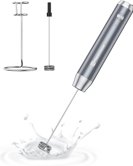 Maestri House Rechargeable Milk Frother with Stand, LunaFro Handheld Electric Foam Maker Waterproof Detachable Stainless Steel Whisk Drink Mixer Foamer for Lattes, Cappuccino