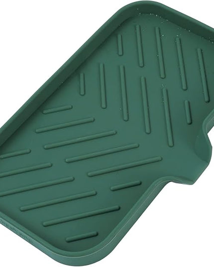 Silicone Bathroom Soap Dishes with Drain Spout-Bathroom and Kitchen Sink Organizer,Sponge Holder,Dish Soap Tray,Perfect for Dispenser,Scrubber,Bottle,Cup on Sink or Counter-Green 9.6"×5.3"