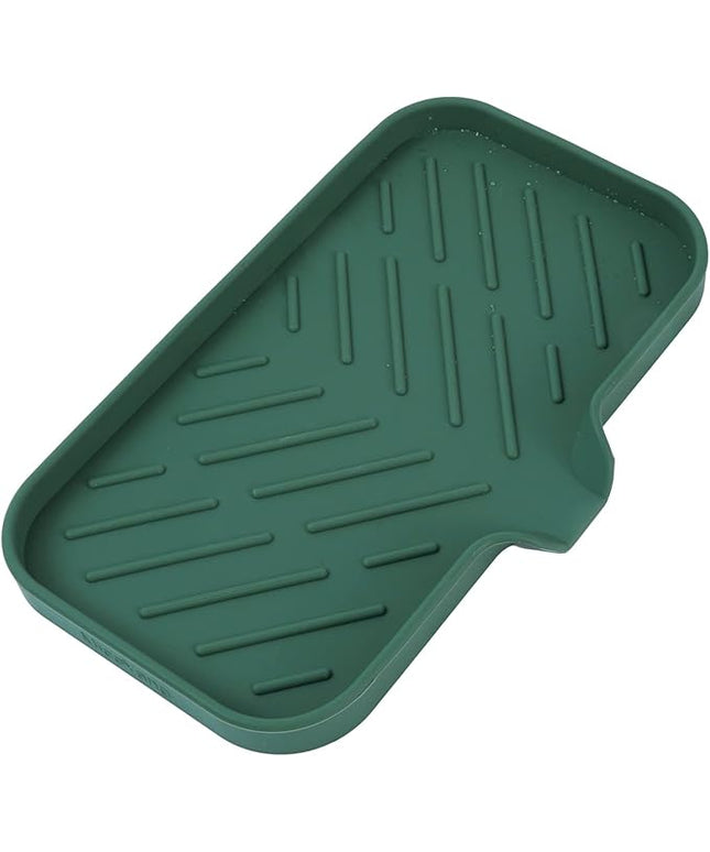 Silicone Bathroom Soap Dishes with Drain Spout-Bathroom and Kitchen Sink Organizer,Sponge Holder,Dish Soap Tray,Perfect for Dispenser,Scrubber,Bottle,Cup on Sink or Counter-Green 9.6"×5.3"