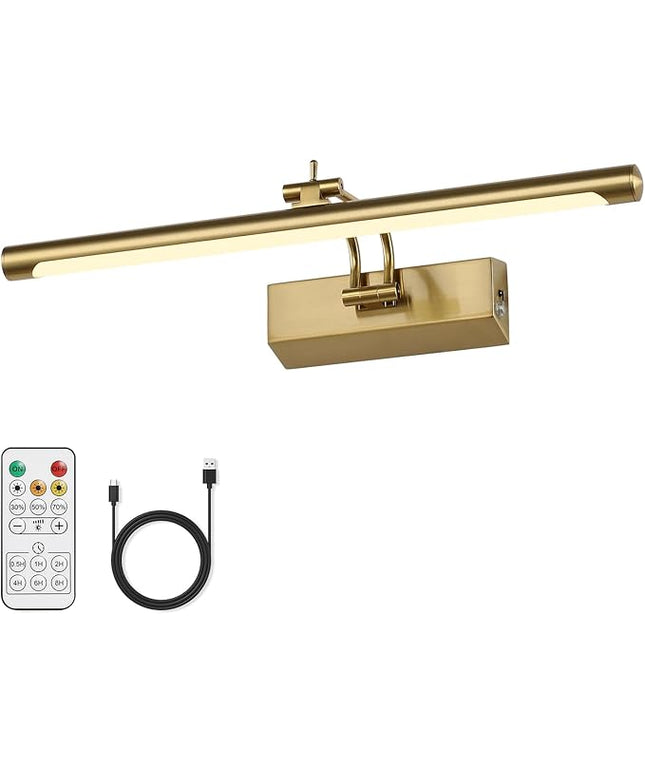 Joosenhouse Battery Operated Picture Light 5000mAh Rechargeable Wall Light 15.7" Wireless Picture Lights for Wall with Remote Control for Paintings Photo Spot Lights Indoor Brass Color