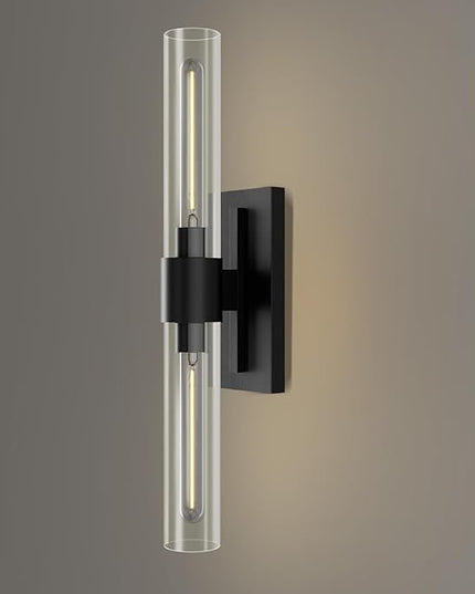 Black Wall Sconce for Bathroom Vanity, Copper Wall Light Fixtures, 22.8" Modern Two Glass Tube Wall Sconce, Indoor Wall Mounted Sconce for Bathroom Mirror, Bedroom, Living Room