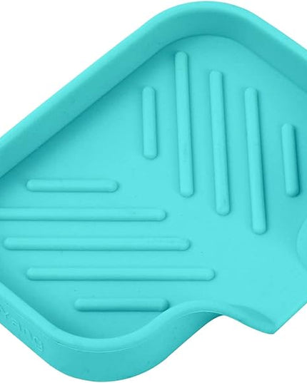 Silicone Bathroom Soap Dishes with Drain Spout-Bathroom and Kitchen Sink Organizer,Sponge Holder,Dish Soap Tray,Perfect for Dispenser,Scrubber,Bottle,Cup on Sink or Counter-Mint 4.9"×3.2"