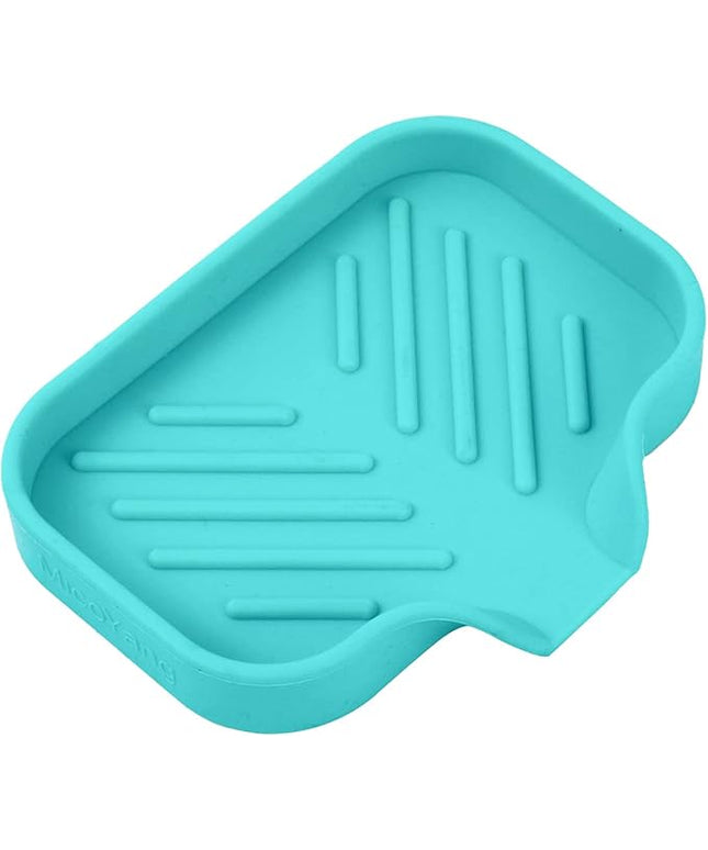 Silicone Bathroom Soap Dishes with Drain Spout-Bathroom and Kitchen Sink Organizer,Sponge Holder,Dish Soap Tray,Perfect for Dispenser,Scrubber,Bottle,Cup on Sink or Counter-Mint 4.9"×3.2"