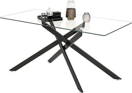 HomVent 7 Piece Rectangular Glass Dining Table Set, Tempered Glass Dinner Table Set for 6 Kitchen Table Set with 6 Velvet Upholstered Chairs for Kitchen Dining Room