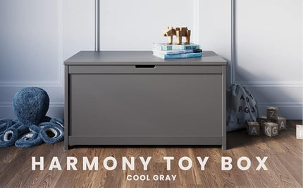 Child Craft Harmony 33” Wood Toy Box, Large Storage Chest, Plenty of Storage, 2 Safety Hinges, Standard Ventilation Hole on Back, 6 Cubic Feet of Storage (Cool Gray)