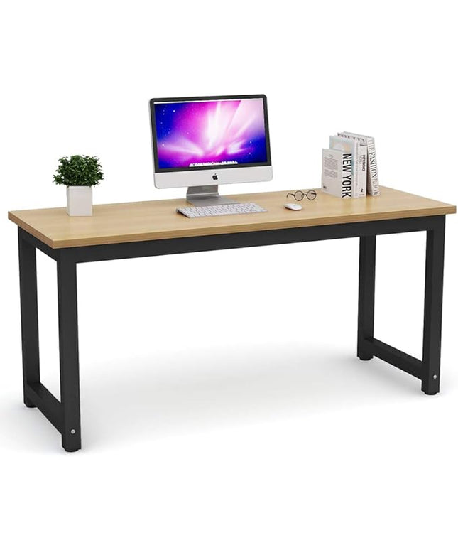 Tribesigns Computer Desk, Large Office Desk Computer Table Study Writing Desk for Home Office, Walnut + Black Leg, 63 X 23.6 inch