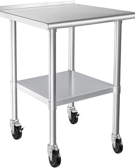 HARDURA Stainless Steel Table 24 x 30 Inches with Wheels Casters NSF Heavy Duty Commercial Prep Table with 2” Backsplash and Adjustable Undershelf for Restaurant Kitchen Home and Hotel