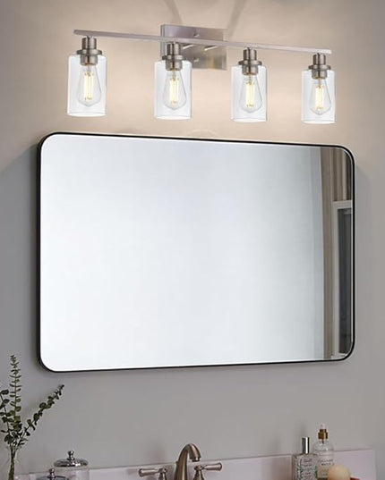 MELUCEE Bathroom Light Fixtures Brushed Nickel 4 Heads Modern Vanity Lights Wall Sconce with Clear Glass Shade for Hallway Kitchen Bedroom Living Room (Patent No.: US D963914 S)