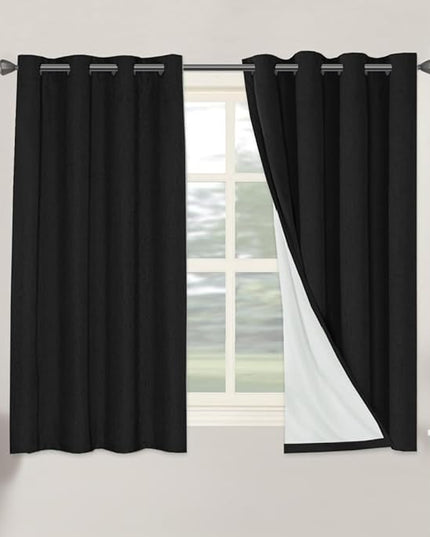 H.VERSAILTEX 100% Blackout Curtains for Bedroom Thermal Insulated Linen Textured Curtains Heat and Full Light Blocking Drapes Living Room Curtains 2 Panel Sets, Black, 52x54 Inch