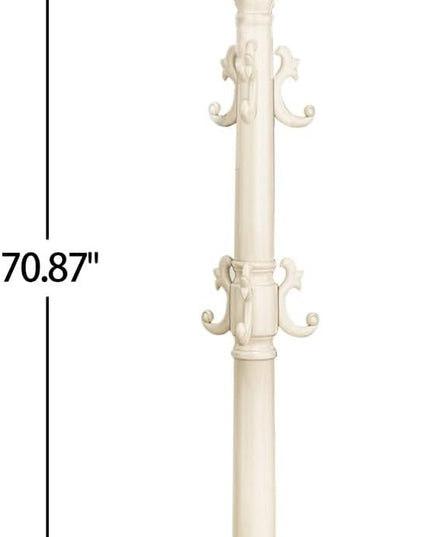 Coat Rack Freestanding, Wooden Coat Tree with Stable Round Base, Vintage Heavy Duty Coat Rack Stand with 14 Hooks, Coat Hanger Stand for Bedroom, Office, Entryway (Ivory)