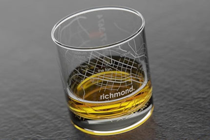 Well Told Engraved Richmond Virginia Map Rocks Glass, Old Fashioned Whiskey Glass (11 oz, Clear) Etched Whiskey Glass, Gifts For Whiskey Lovers