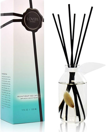 LOVSPA Reed Diffuser Set, Clean Cotton Blossom Scented Oil Diffuser with Sticks, Home Fragrance Accessories for Bathroom Shelf Decor, Aroma Diffusers for Home or Office Desk, USA Made