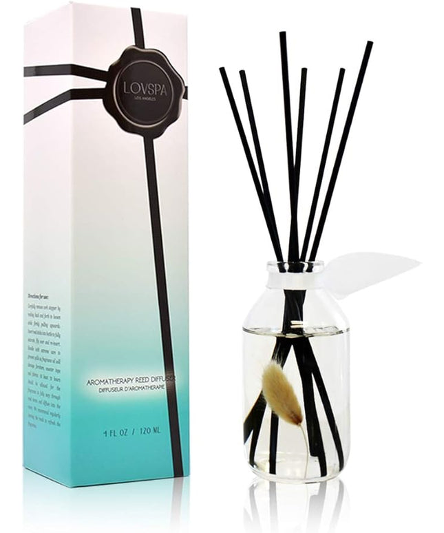 LOVSPA Reed Diffuser Set, Clean Cotton Blossom Scented Oil Diffuser with Sticks, Home Fragrance Accessories for Bathroom Shelf Decor, Aroma Diffusers for Home or Office Desk, USA Made
