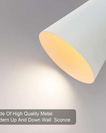 Modern Indoor Wall Sconces Set of 2 Up and Down White Wall Sconces Mid Century Indoor Wall Light Fixture Hardwired Wall Mounted Lamp for Living Room Bathroom Bedroom Hallway 15 Inch