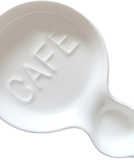 Coffee Spoon Rest for Coffee Bar Accessories, Small Spoon Rest for Coffee Station, Ceramic Tea Spoon Teaspoon Rest Teaspoon Holder (White, CAFE Pattern)