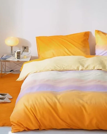 CLOTHKNOW Orange Yellow Queen Comforter Set 3Pcs Purple Beige Bedding Comforter Sets Abstract Queen Comforter with 2 x Pillow Cases