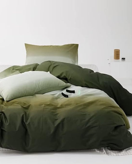 Houseri Gradient Army Green White Comforter Set California King, 3 Piece Dark Olive Green Bedding Cal King Size Luxury Light Green Ombre Dizzying Bed Sets Men Women Forest Green Quilt Blanket Cal King