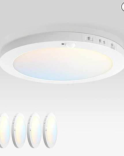 ASD LED 12" Round Flush Mount Ceiling Light Fixture, Low Profile Surface Lighting | 5CCT, Motion Sensored, Ultra-Thin, ETL Listed | 24W 1700LM 2700-6000K 120V | Kitchen, Hallway Lamp | White, 4 Pack