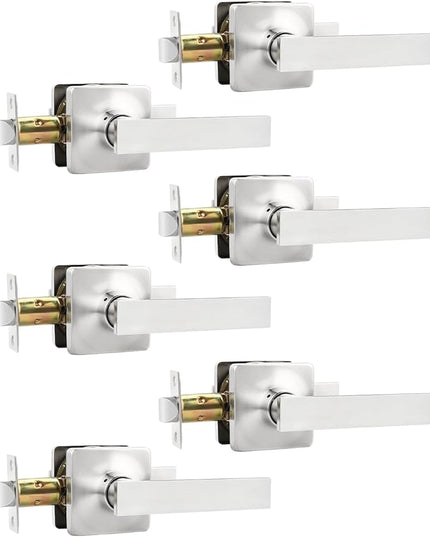 Mengico 6 Pack Door Lever Interior,Nickel Door Lock,Door Lever Passage Lock(for Hallway&Close)