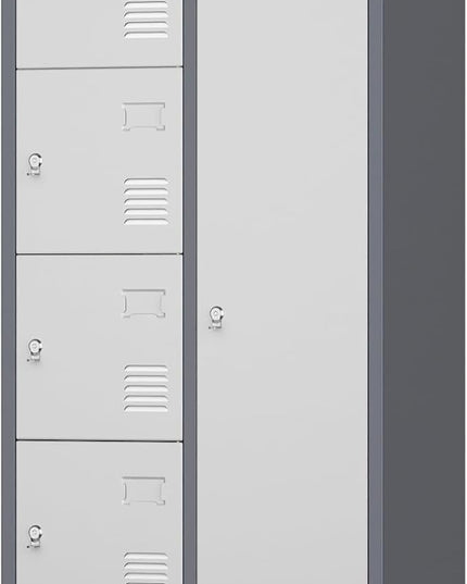 Aobabo 72" H Metal Lockable Storage Locker 7 Small Doors and 1 Big Door, Metal Lockers for empolyees with Hooks, for School Home Office Assembly Required, 8 Doors, Grey White