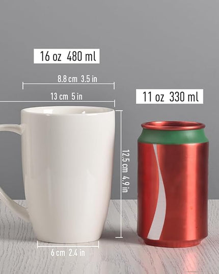 homEdge Porcelain Mug Set, 16 Ounces Cup for Tea, Latte, Mocha, Hot Chocolate, Set of 6, White