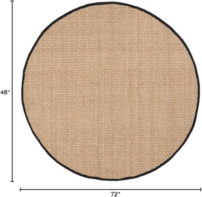 SAFAVIEH Area Rug 4x6 - Natural Fiber Collection - Natural & Black, Seagrass, Basketweave Pattern with Border (NF114C)