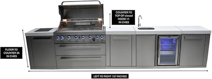 Mont Alpi MAi805-BEVXL 6-Burner 115000 BTU Original Stainless Steel Island Outdoor Kitchen Gas BBQ Grill + Beverage Center Faucet & Sink + Granite Countertops + 25" Right Extra Storage Cabinet