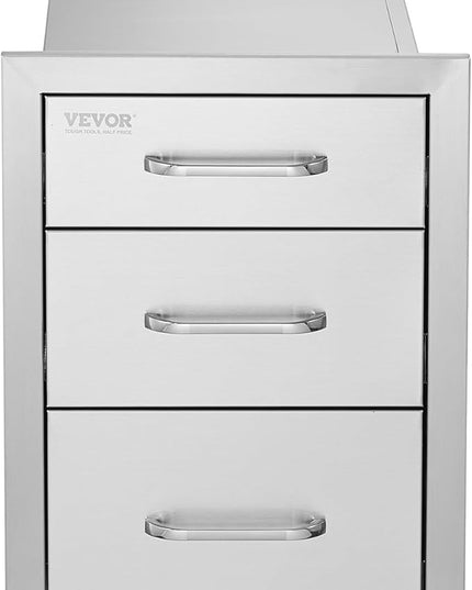 VEVOR 14x20.3 Inch Outdoor Kitchen Drawers Stainless Steel, Flush Mount Triple Drawer, 14W x 20.3H x 23D Inch, with Stainless Steel Handle, BBQ Drawers for Outdoor Kitchens or BBQ Island