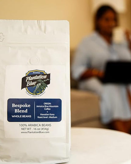 Plantation Blue Bespoke Blend of Blue Mountain and Hawaiian Kona Coffee Whole Beans (1lb)