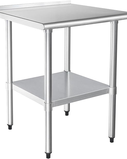 HARDURA Stainless Steel Table Prep & Work Table 24 x 30 Inches NSF Heavy Duty Commercial with Undershelf and Backsplash for Restaurant Kitchen Home and Hotel