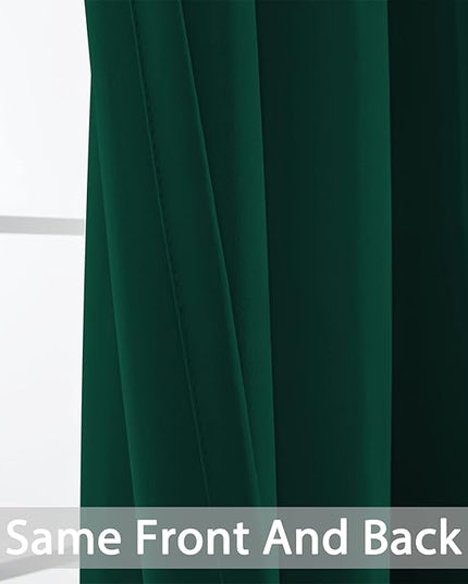 Yakamok Blackout Curtains Room Darkening Thermal Insulated Window Panels,Solid Grommet Top Drapes for Bedroom/Living Room(62Wx63L, Dark Green, 2 Panels)