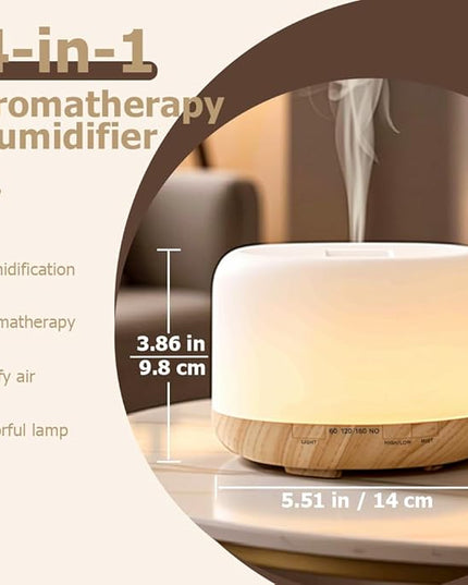 Essential Oil Diffuser 500ml,Aromatherapy Diffuser with 7 LED Lights,Quiet Air Humidifier 4-in-1 with Timer & Auto-Off,Compact Scent Diffuser for Bedroom,Yoga,SPA,Baby Room(Portable Model)