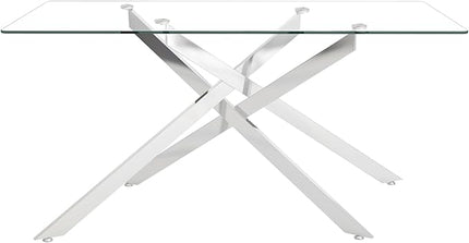 Rectangle Glass Dining Table Set for 6, 60'' Kitchen Table and Chairs Set, 7PCS Modern Dining Room Table Set with 6 Velvet Dining Chair for Home