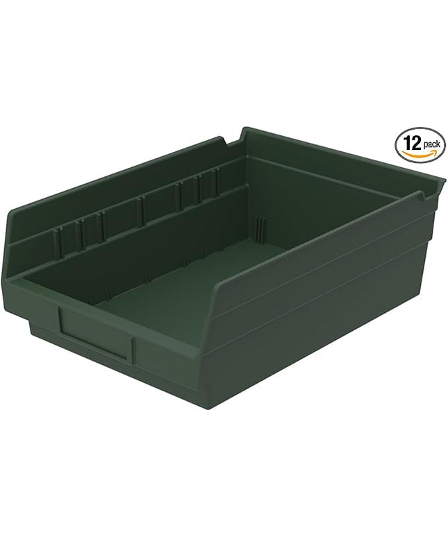 Akro-Mils 30150 12-Inch by 8-Inch by 4-Inch Plastic Nesting Shelf Bin Box, Hunter Green, Case of 12