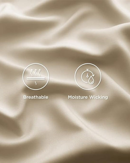 Bedsure Full Size Bed Sheets, Cooling Sheets, Rayon Derived from Bamboo, Breathable & Soft, Deep Pocket Up to 16 Inches, Hotel Luxury Silky Bedding for Hot Sleepers, Beige