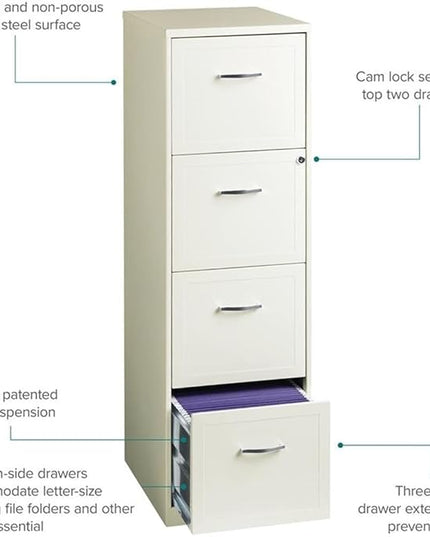 Pemberly Row 18" 4-Drawer Traditional Metal Filing Cabinet in White
