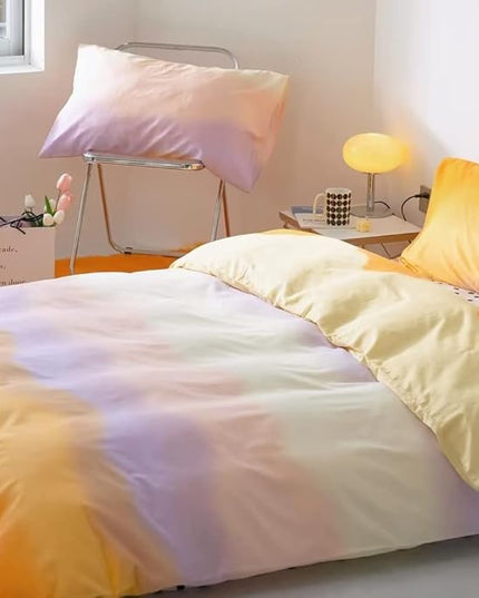 CLOTHKNOW Orange Yellow Queen Comforter Set 3Pcs Purple Beige Bedding Comforter Sets Abstract Queen Comforter with 2 x Pillow Cases