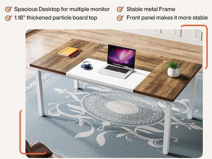 Tribesigns 63 inches Executive Computer Desk, Large Home Office Desk Writing Table for Workstation, Cabinet not Included (Rustic&White, 63-inch)
