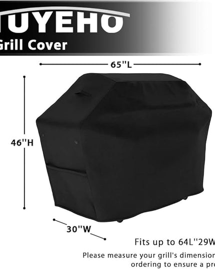 Tuyeho Grill Cover 65 x 30 x 46 inch, 900D Heavy Duty Gas BBQ Cover w/Side Fasteners Straps, Waterproof & Weather Resistant for Your Weber, Char-Broil, Brinkmann, Holland, Jenn Air (Black)
