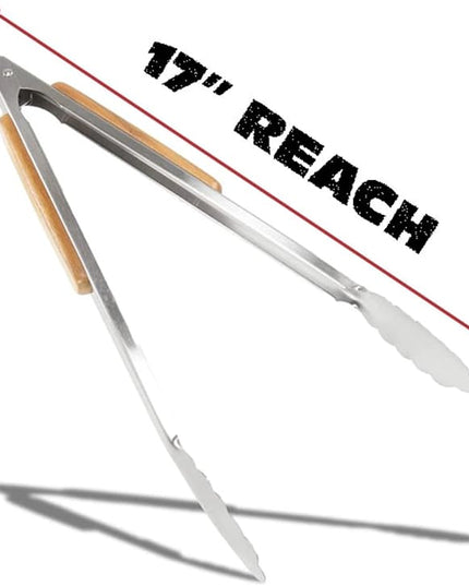 BBQ-AID Pro BBQ Tongs for Grill - 17" Professional Grade Barbecue Tongs for Cooking- Solid & Sturdy - Built with 304 Grade Stainless Steel and Acacia Wood - Heavy Duty Built to Last Kitchen essential.