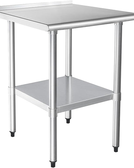 HARDURA Stainless Steel Table Prep Work Table 24 x 24 Inches NSF Heavy Duty Commercial with Undershelf and Backsplash for Food Prep